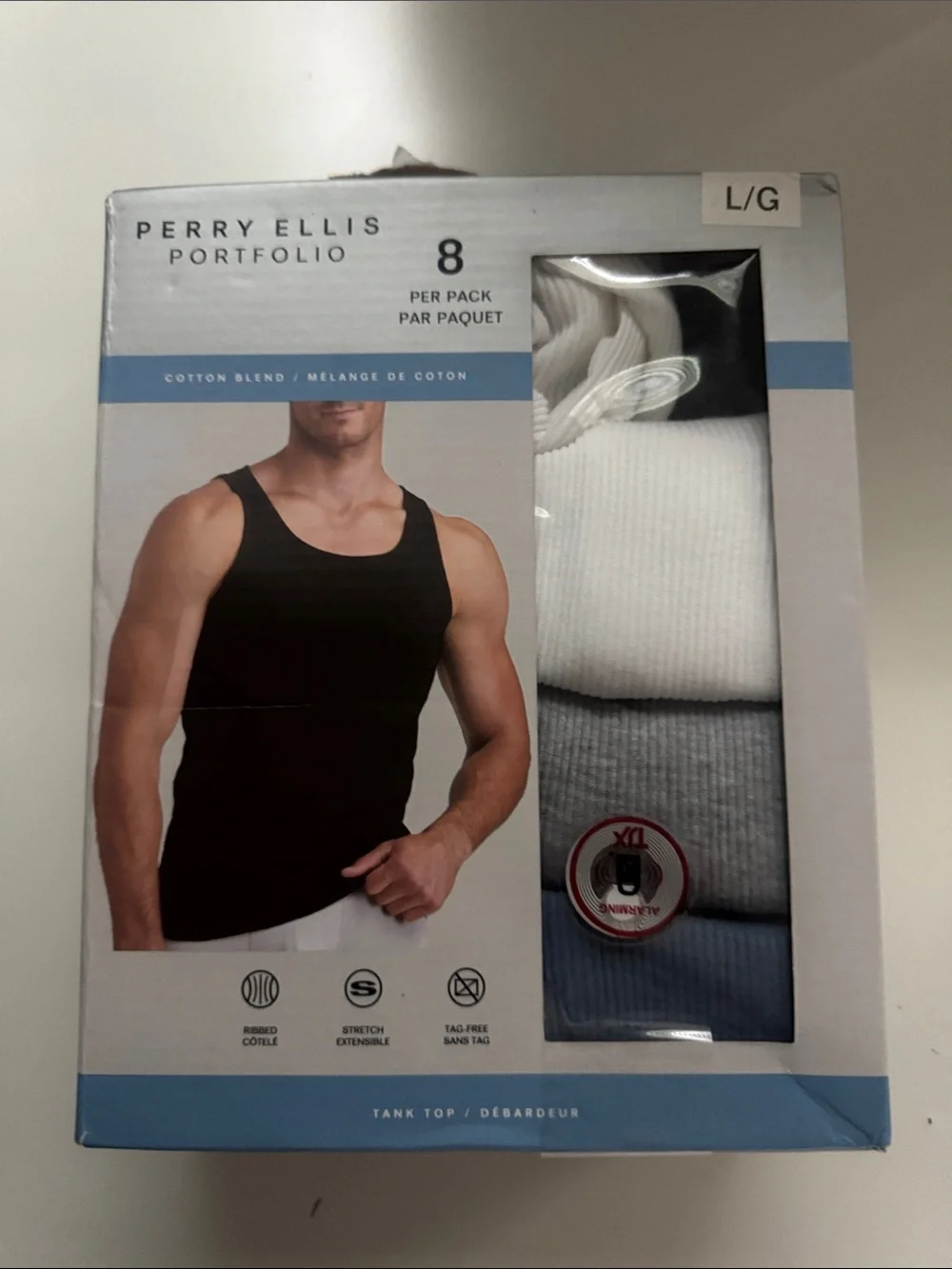 Perry Ellis 7 Pack Ribbed Tank Tops - Black, White, Gray, Light Blue